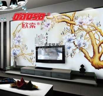 欧索大型壁画 3D立体中式墙纸 客厅电视背景墙壁纸 国画花开富贵