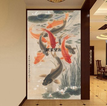 大型壁画玄关壁纸现代 中式过道走廊背景墙壁纸中国风无纺布墙纸